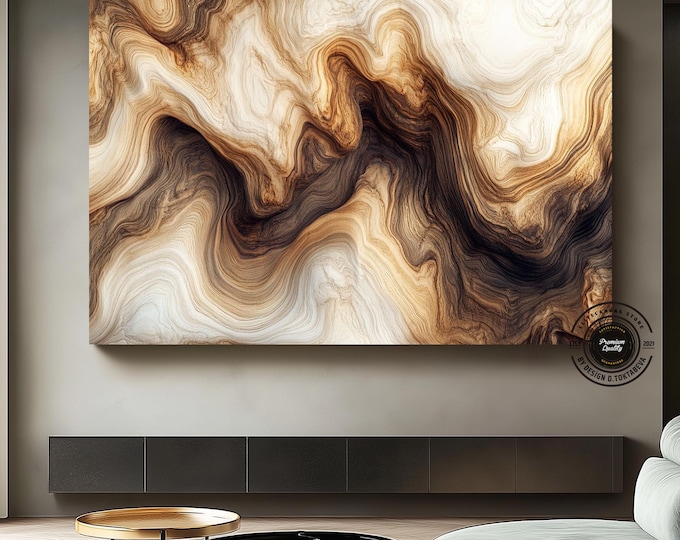 Extra Large Abstract Tree Ring Canvas Art: Rustic Nordic Wall Decor