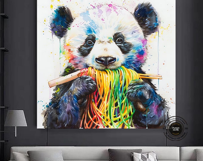 Funny Watercolor STİYLE  Panda, Abstract Design, Canvas Print, Home Decor, Canvas Wall Art, Perfect Gift, Nature Room Decor, Ready To Hang,