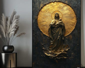 Virgin Mary and Child Canvas Art: Sacred Catholic Wall Decor