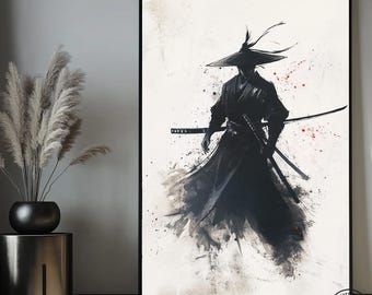 Samurai Canvas Art: Framed Japanese Warrior Portrait