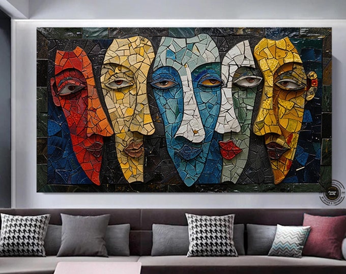 Modern Cubism Art Print, Colorful Faces Wall Art, Cubism Wall Art Prints, Colorful Abstract Art Print, Contemporary Wall Art Canvas