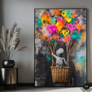 Banksy Balloon Boy Canvas Art: Handmade Graffiti Pop Art