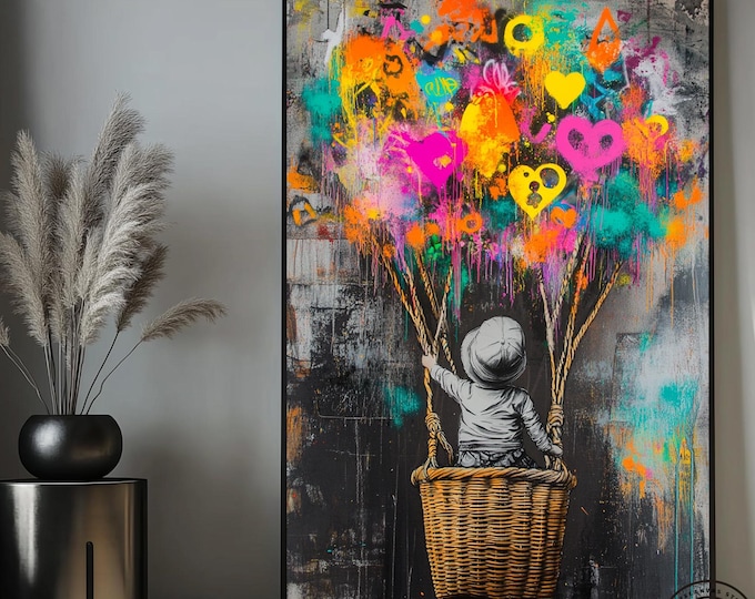 Banksy Balloon Boy Canvas Art: Handmade Graffiti Pop Art