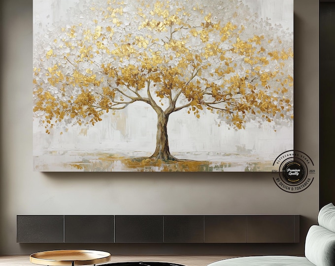 Tree of Life with Golden Leaves | Luxury Modern Canvas Wall Art