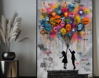 Banksy Heart Balloon Canvas Art: Ready to Hang Wall Decor