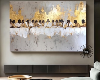 Modern Gold Abstract Last Supper Canvas Art – Religious Jesus Wall Decor