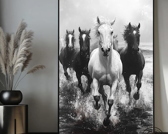 Galloping Horses Canvas Wall Art, Black and White Equine Print, Ready to Hang