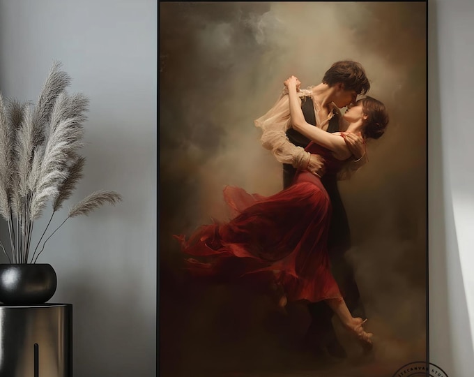 Passionate Lovers Dance - Romantic Canvas Painting, Artistic Couple Wall Decor, Modern Romantic art