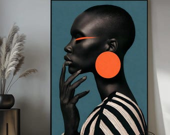 African Woman Wall Art, Black Woman Canvas Print, Afrocentric Wall Decor, Modern African Portrait, Fashion Wall Art, Bold Color Artwork