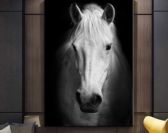 White Horse Canvas Art, Large Living Room Wall Decor