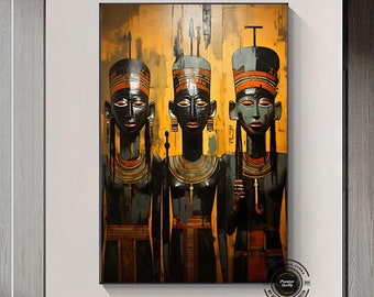 Egyptian Pharaohs Canvas Wall Art: Dark Hues, Symbolic Decor