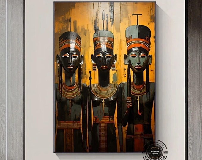 Pharaohs and Royal Court Ancient Egyptian Wall Painting in Dark HuesIntricately Crafted Symbolic Art Piece