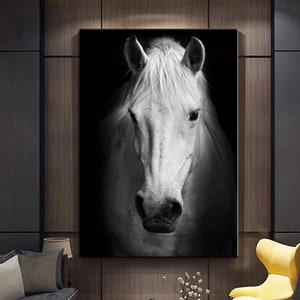 White Horse Wall Art Horse Decor Horse Painting Large Canvas Art Large Painting Horse Wall Art Large Painting Living Room Wall Art Horse Art