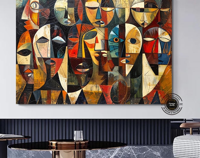 Abstract Faces Cubism Canvas Print, Cubism Painting Wall Art, Cubism Picasso Style Wall Decor, African Face Poster, Ethnic Home Decor