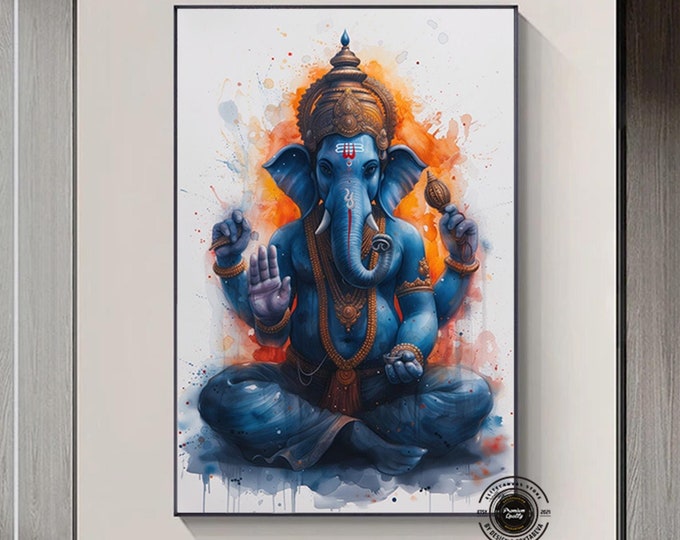 Lord Ganesha Wall Art , Hindu God Lord Ganesha Canvas Art, Ganesha Painting, Hindu Art, Hinduism, Wall Art, Wall Decor, large wall art