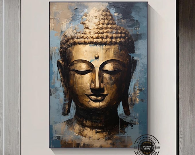Zen Buddha Canvas Wall Art, Zen Art Print, Buddhist Wall Art, Gold Buddha Prints, Zen Canvas Wall Art, Buddhist Gift, Over The Bed Art