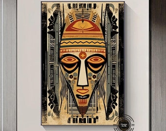 African Mask Canvas Painting: Traditional Wall Art Decor