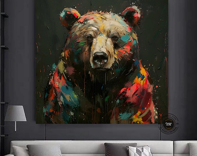 Colorful Bear Canvas Print, Graffiti Bear Wall Art, Unique Gift for Bear Lovers, Bear Home Decoru, Colorful Animal Paintings, Animals Gifts