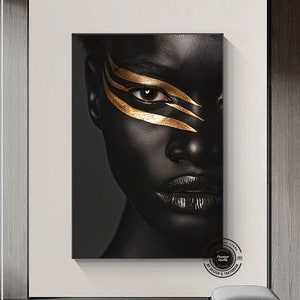 Ethnic Woman Canvas Art: Abstract Gold Accent Portrait, Framed Wall Art