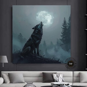 Wolf Howling at Moon Canvas Print: Animal Portrait Wall Decor