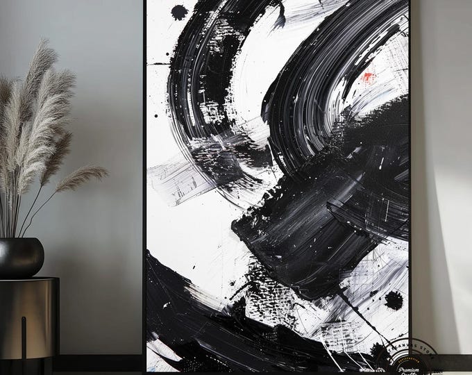 Black & White Abstract Canvas Wall Art – Modern Minimalist Statement Decor