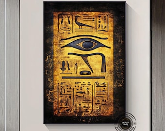 Ancient Egyptian Hieroglyphs on a Black Base Wall Decor - Intricately Crafted Symbolic Art Piece