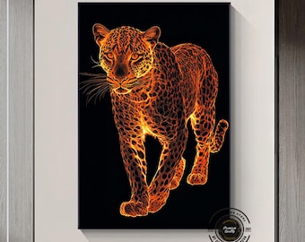 Leopard Abstract Art Framed Canvas: Black and Gold Animal Wall Decor
