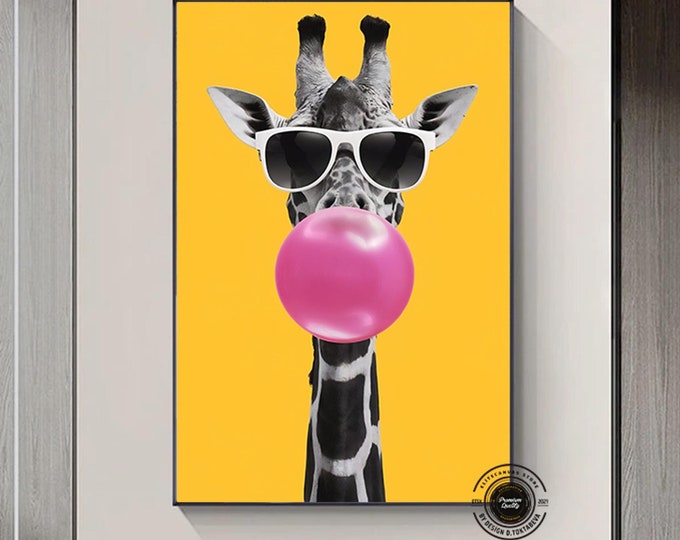 Giraffe Canvas Art,Glasses-Wearing Giraffe Canvas Print, Fun and Whimsical Canvas Print,Animal Art for Home Decor,Wall Art,Animal Wall Decor