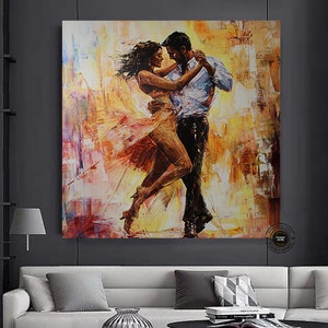 Tango Couple Canvas Painting: Large Framed Music Room Art
