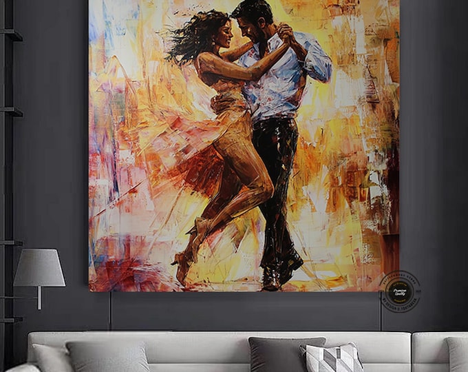 Canvas Home Decor, Large Canvas, Couple Dancing Painting Print, Music Room Art, Tango Couple Canvas Painting, Framed Canvas Ready to Hang