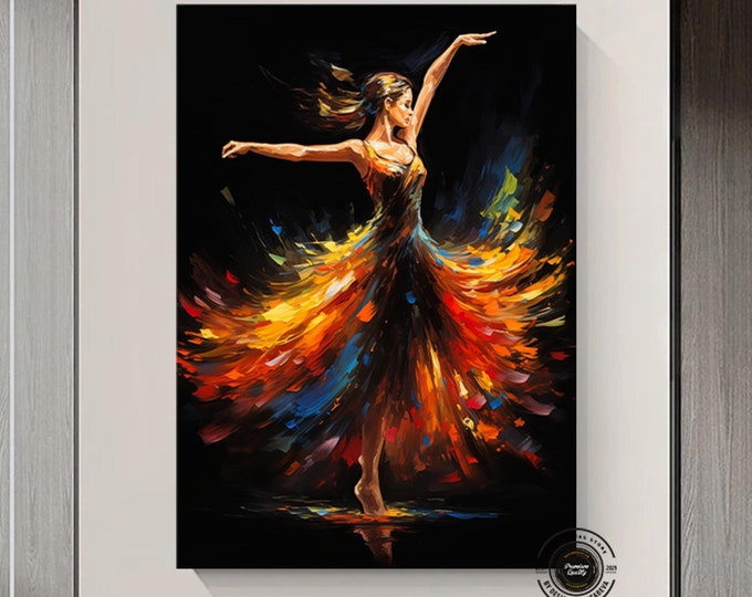 Dancing colorful ballerina abstract canvas wall art, ballerina print canvas, dancing ballerina abstract wall art, ballerina canvas print,