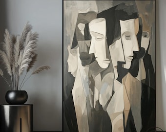 Abstract Faces Canvas Art – Cubist Style, Modern Minimalist Decor