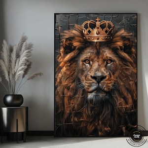 Impression sur toile couronne du roi lion : oeuvre d&#39;art murale abstraite en or noir