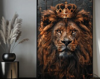 Lion King Crown Canvas Print: Black Gold Abstract Wall Art