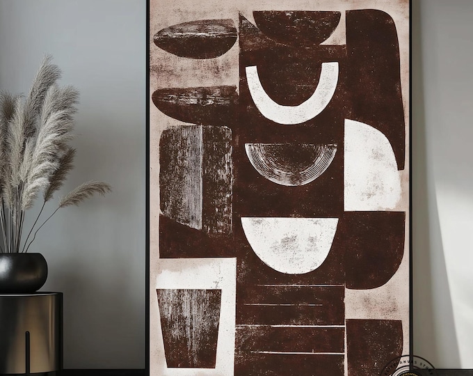 Abstract Geometric Canvas Art – Earth Tone Boho Living Room Painting