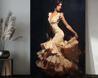 Flamenco Dancer Canvas Art, Elegant Woman Painting,Modern Luxury Wall Decor