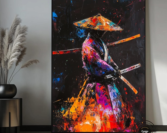 Colorful Samurai Warrior – Abstract Japanese Canvas Wall Art