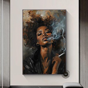 Black Woman Smoking Cigar Canvas Art, Modern Home Decor