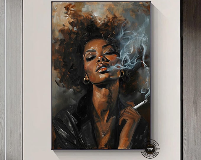 Black Woman Art,Smoking Woman Poster,Afro Woman Wall Canvas, Cigar Canvas,Home Decor Ready To Hang, Wall Art Canvas Design,Modern Home Decor