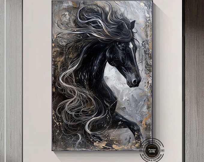 Contrast Horse Canvas Art - Ready-to-Hang Black and White Equine Portrait - Contemporary Horse Decor-Office - Ideal Gift for Horse Lovers.