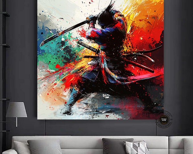 Oil painting style Samurai canvas wall art, Samurai wall decor. Samurai poster art.