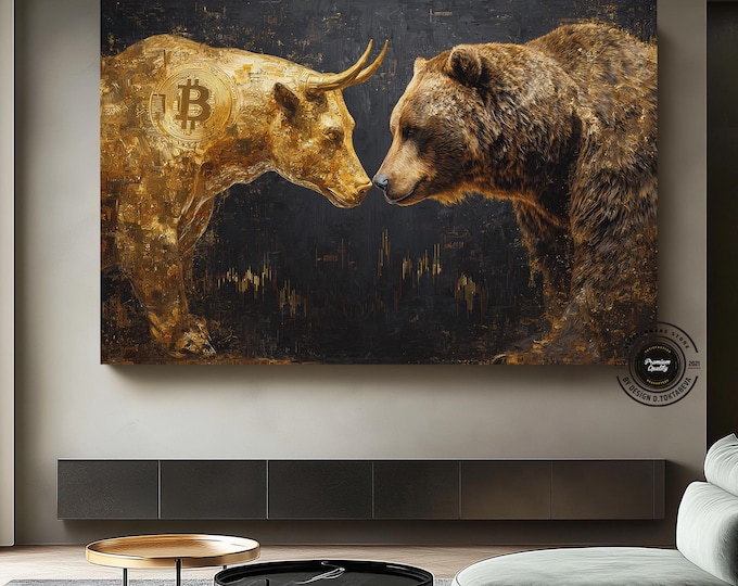Bull and Bear Canvas Wall Art: Modern Office Decor