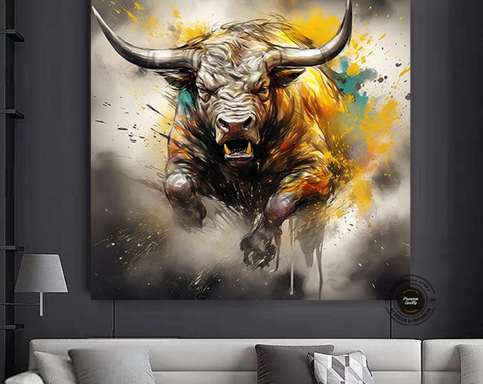 Bull canvas painting,Colorful bull,Bull painting art,Bull wall decor,Highland cow,Bull Abstract Canvas,Animal Painting,Big bull art