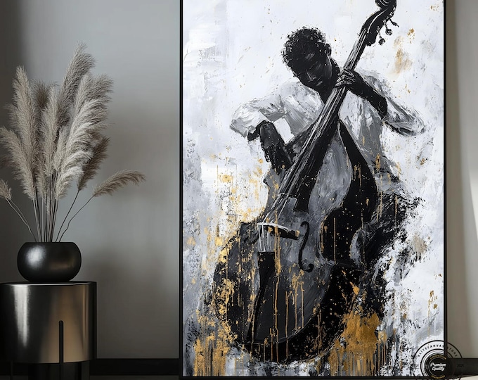 African Jazz Art, African Canvas, Jazz Wall Art,Black Man Musician Canvas, Colorful painting  with jazz band on the streets