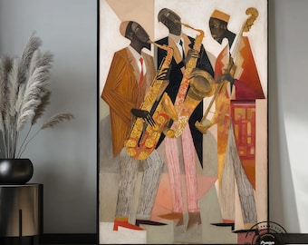 Cubist Jazz Art Print – Stylish Musicians Canvas Painting, Modern Retro Wall Art