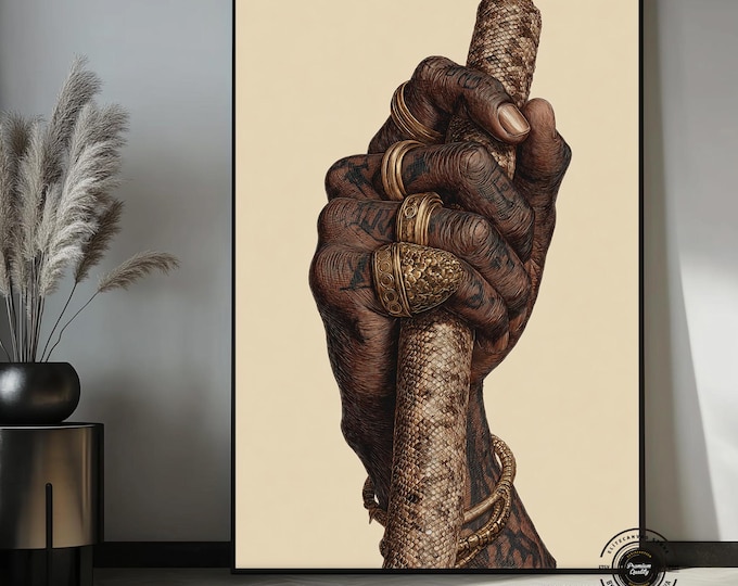 African Strength Hand Canvas — Gold Detail Modern Wall Art, Powerful Statement Decor