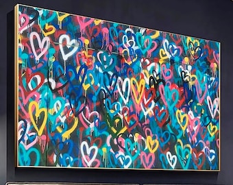 Banksy Graffiti Hearts Canvas Art: Framed Street Art Print