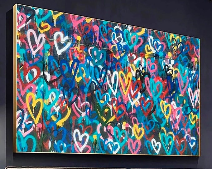 Banksy Graffiti Art Street |Graffiti Hearts Love | Graffiti wall art print | Banksy paint hearts | Large Framed Wall Art Set | ready hangig