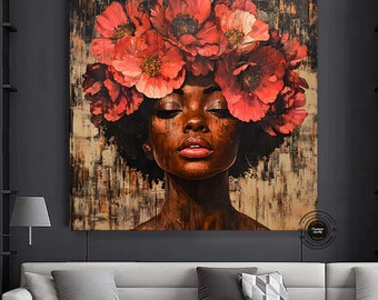 Abstract African Woman Art Print: Floral Portrait