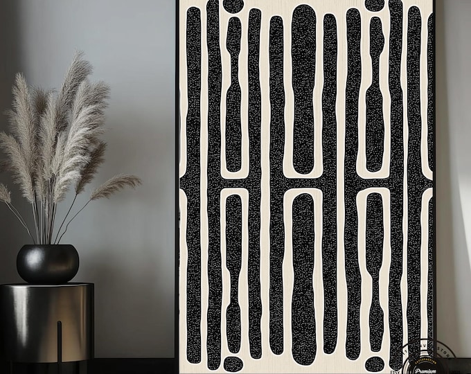 Ethnic Style Patterned Art Print, Ethnic Decor Art Black and White Geometric Tribal Style Bohemian Minimal Room Decor.